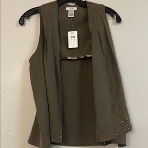 CACHÉ Olive Sleeveless Vest with Studded Detail size S